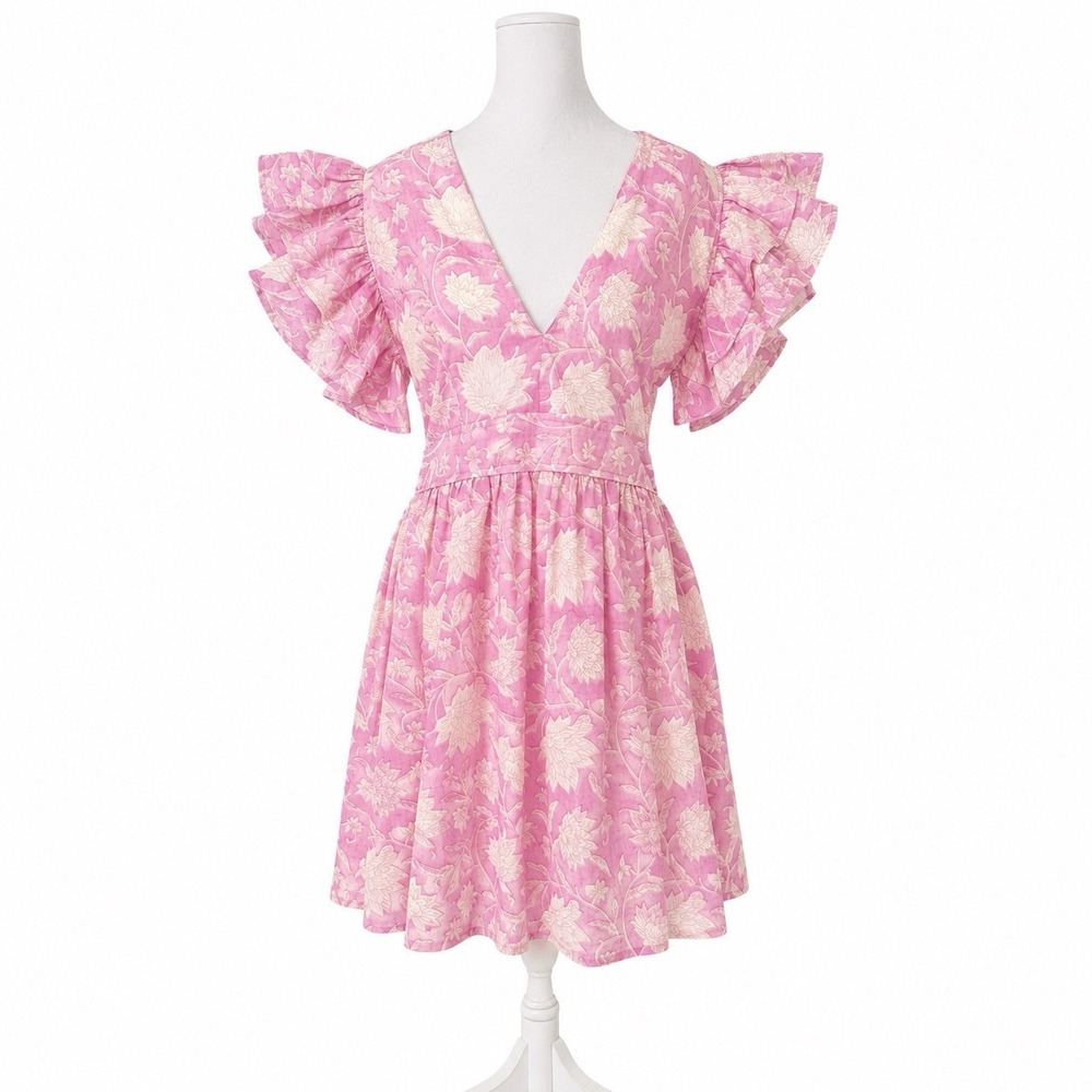 Monsoon and Beyond Romantic Handmade Pink Floral Mini Dress S Cottage Flutter